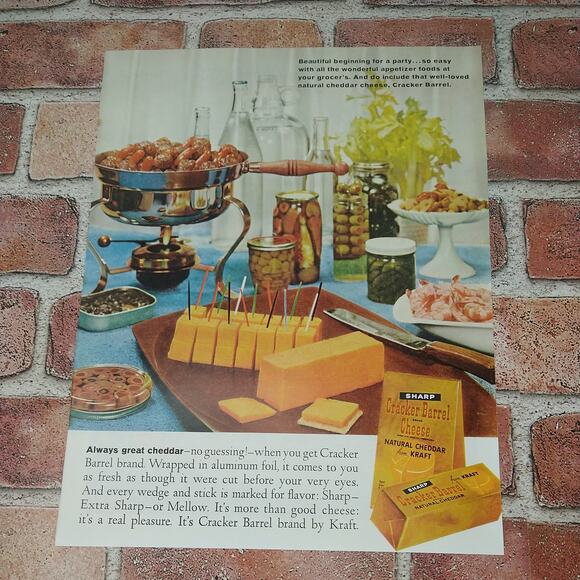 1961 Cracker Barrel - Kraft Sharp Cheddar Cheese - Party Buffet - Vtg PRINT AD - Picture 11 of 12